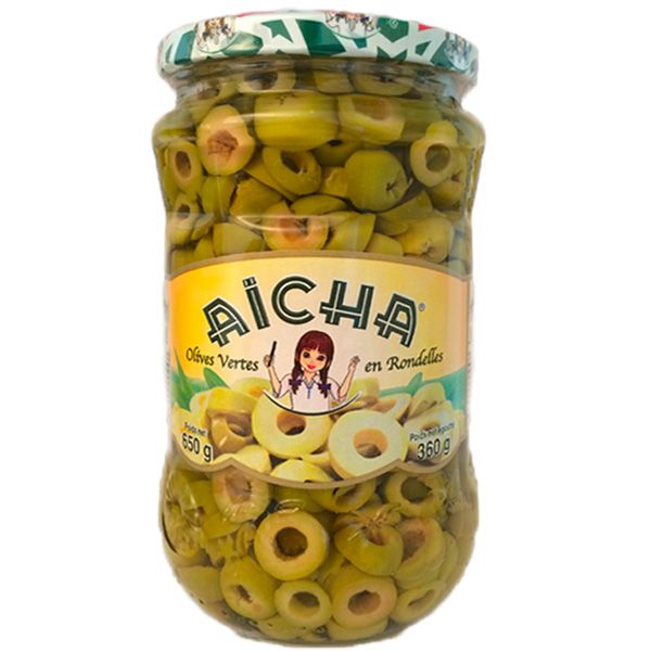 AICHA, Olives Vertes Rondelles, 72cl - Grossiste produits du Maroc, vente en gros