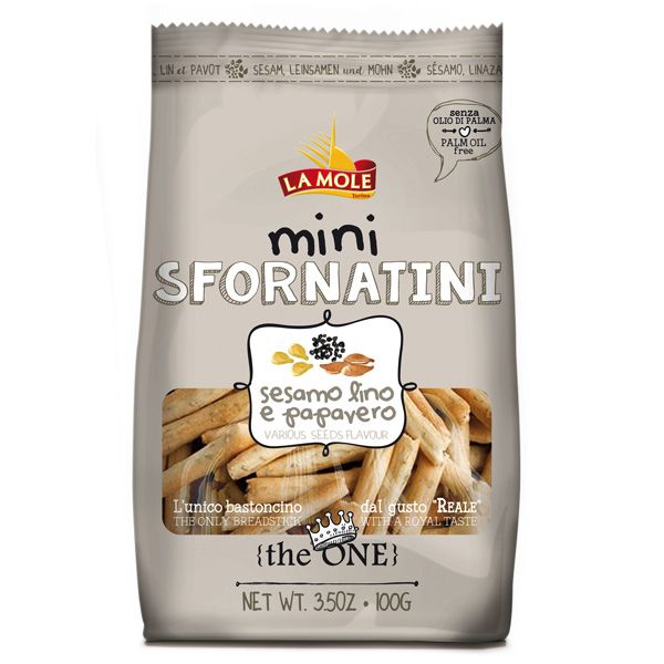 Mini Sfornatini Sesame, Lin et Pavot, 100g - LA MOLE, grossiste spécialités Italie
