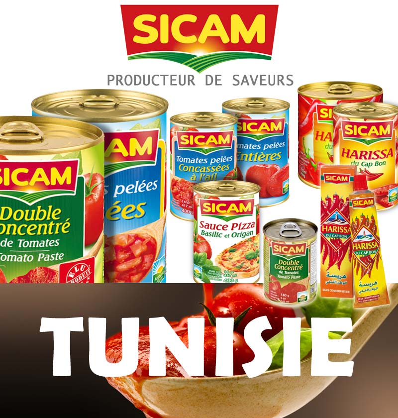 SICAM, conserves tomate et harissa, importées de Tunisie par MOULIN Ville, grossiste SICAM
