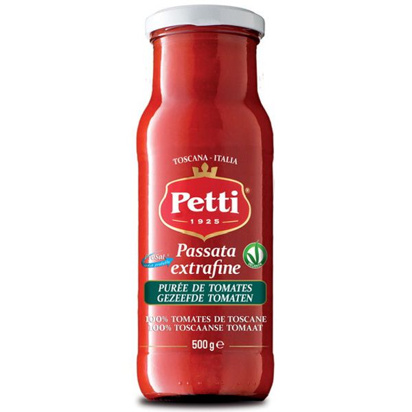 PETTI bocal Purée de tomates extra-fine. 100% Tomates Toscane. Grossiste alimentaire pour supermarchés, centrales achat, ingrédients pour spécialités cuisine italienne