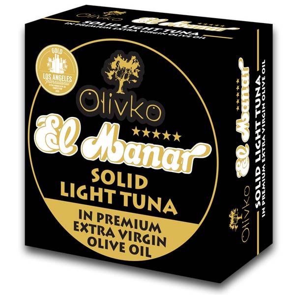 Le haut de gamme EL MANAR Thon entier à l'Huile d'Olive Vierge Extra OLIVKO Premium (médaille d'or du Best of Show Los Angeles 2019)